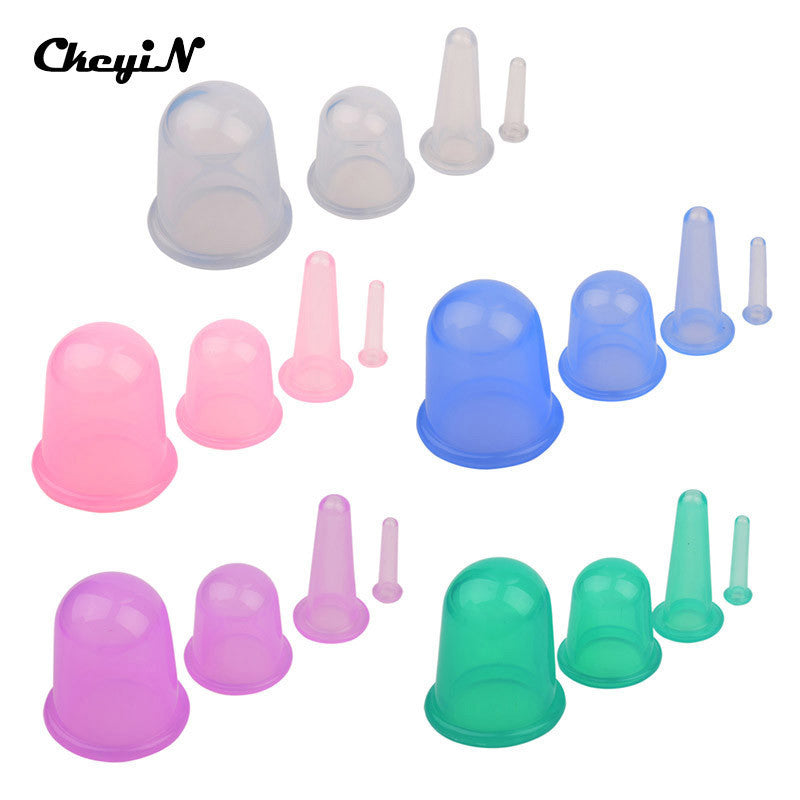 CkeyiN 4Pcs/Set Family Body Massage Helper Anti Cellulite Silicone Vacuum Cupping Cups Neck Face Back Massage Cupping Cups AM017
