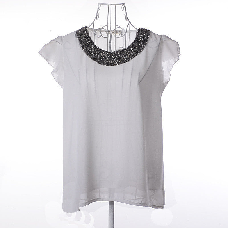 2017 New European Style Chiffon Women T-Shirt Butterfly Sleeve Free Shipping O-Neck Women T-shirt Solid T shirt S-XXL