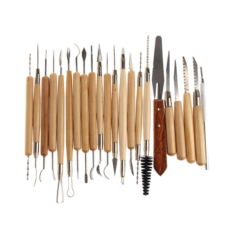 22Pcs/Set Wooden Handle Clay Pottery Kits Stainless Steel Sculpture Pottery Clay Tool Art Craft Marker
